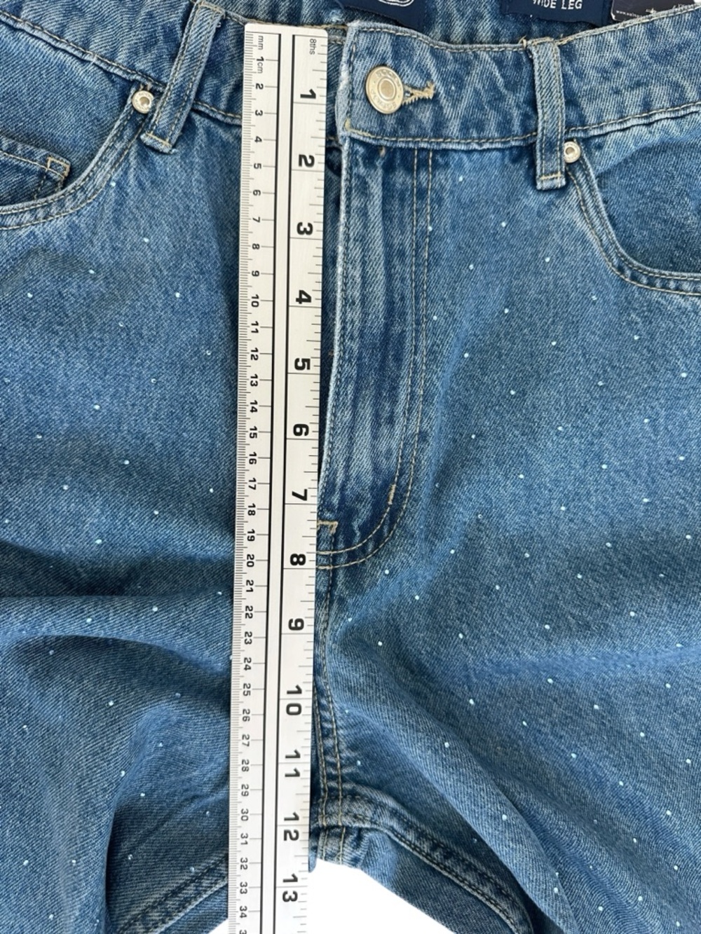 NWT Rhinestone Wide Leg Jeans High Rise Statement Denim Sparkle Size 12 - Picture 11 of 15